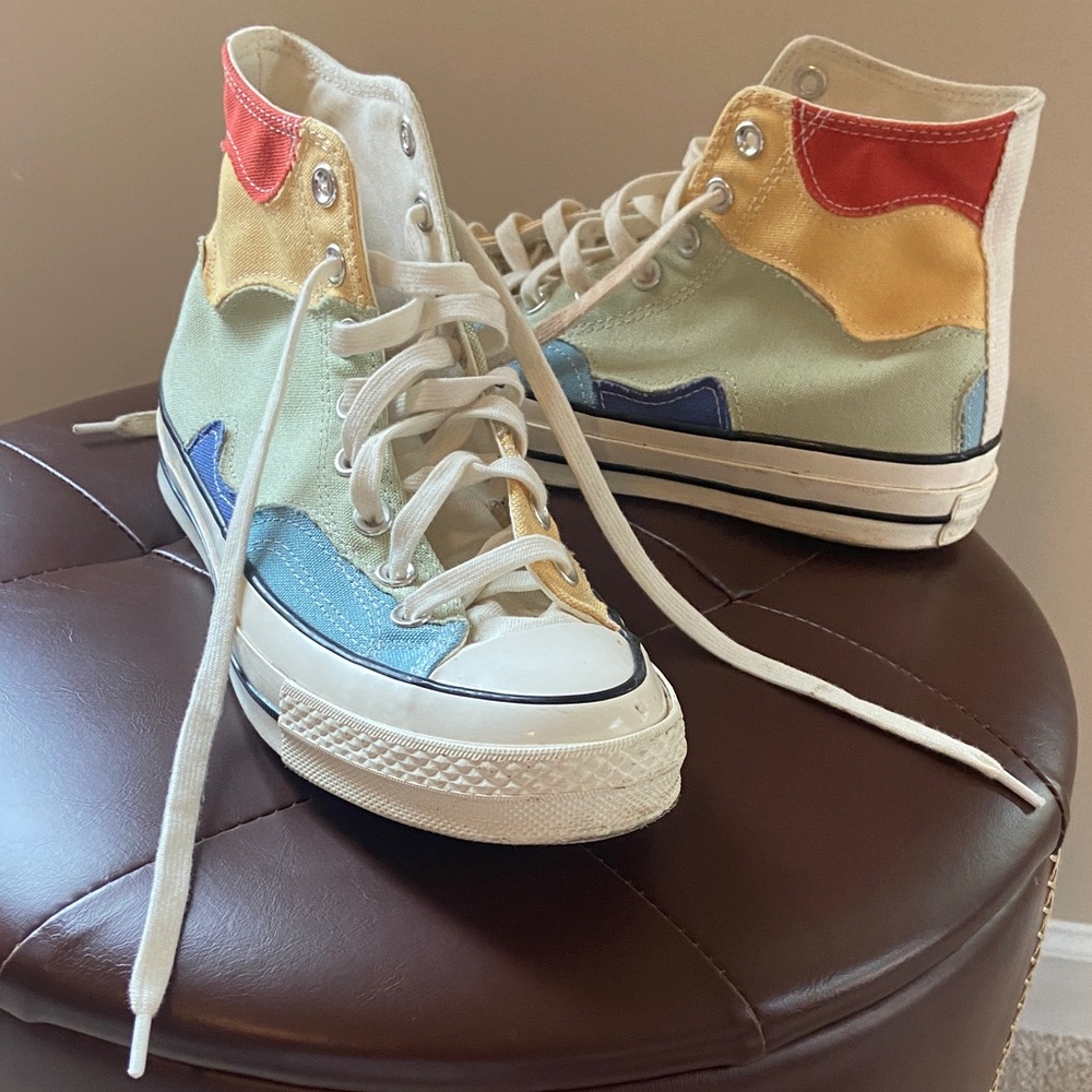 Converse Color-Block High-Tops Multi-Color Red/Yellow/Blue/Cream – Size 7.5